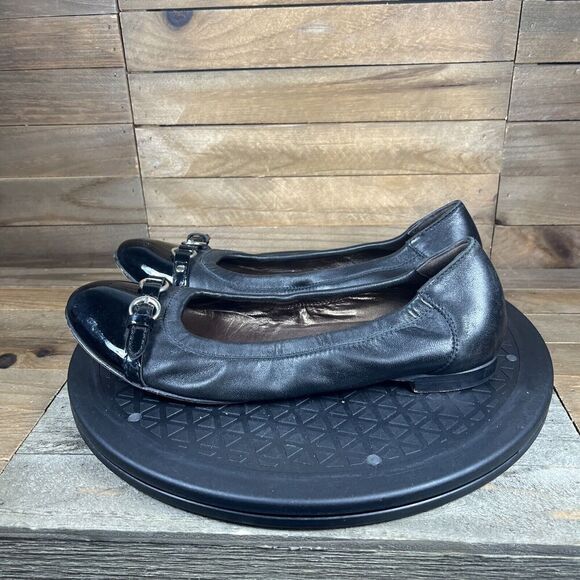 AGL Womens Sz 38.5 / 8.5 Black Leather Cap Toe Horsebit Loafer Ballet Flat Shoes - Picture 3 of 10